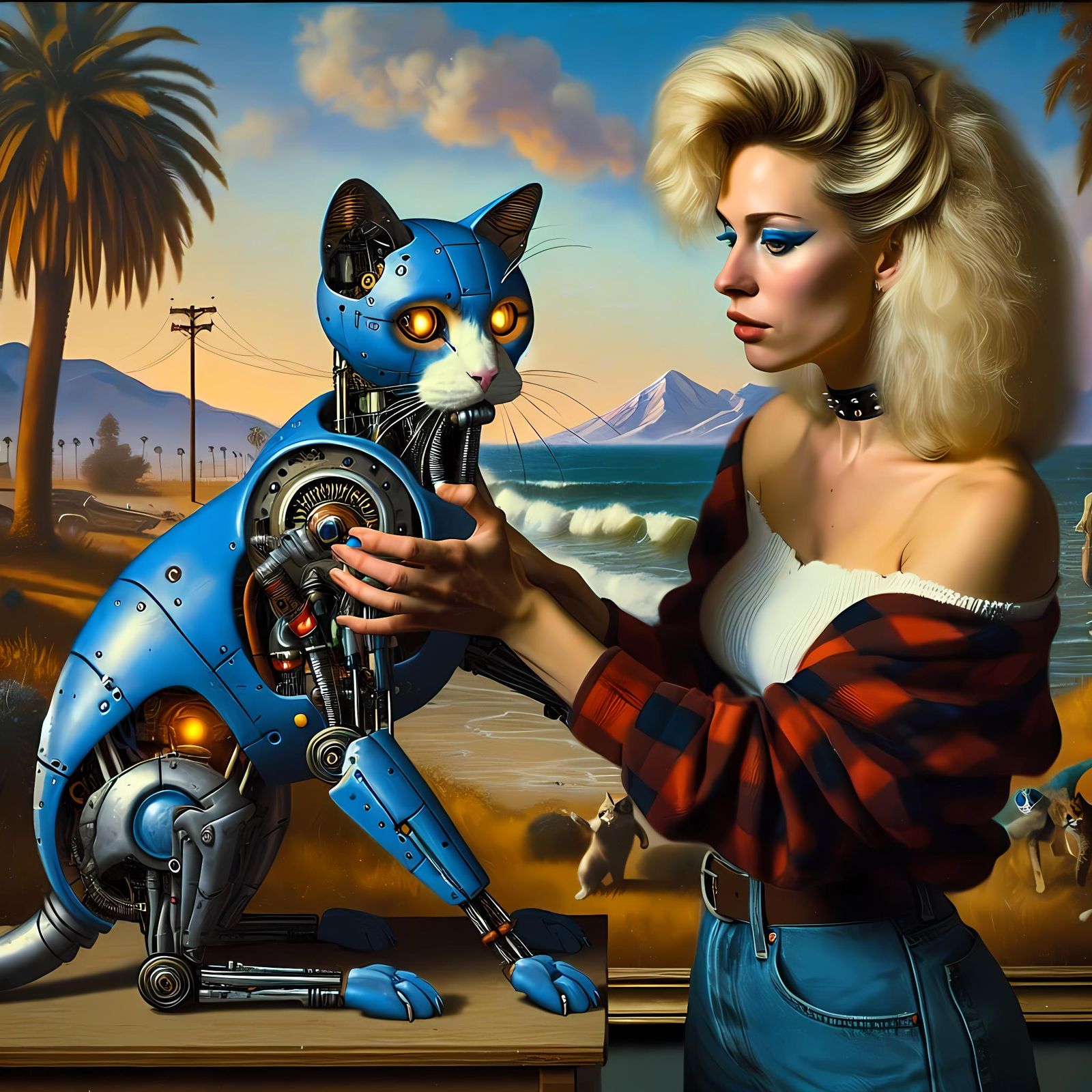 Blue Ceramic Shell Cyborg Cat ✨🤖😼🩵 v3