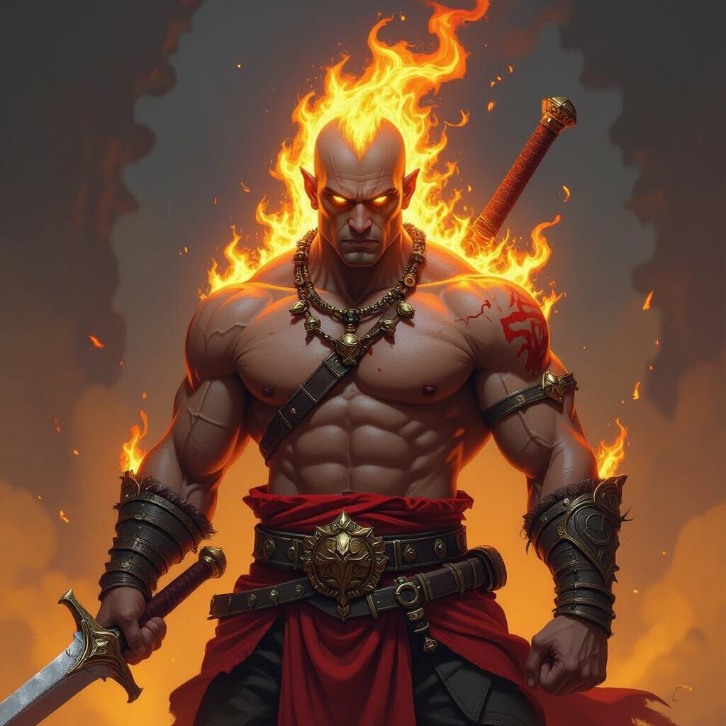 Fiery Barbarian in Dark Fantasy Oil Painting Style