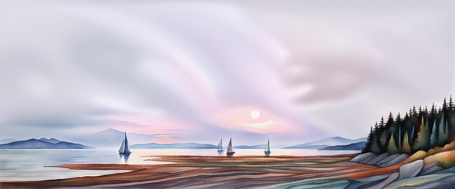 Panoramic Coastal Sunset Landscape Painting
