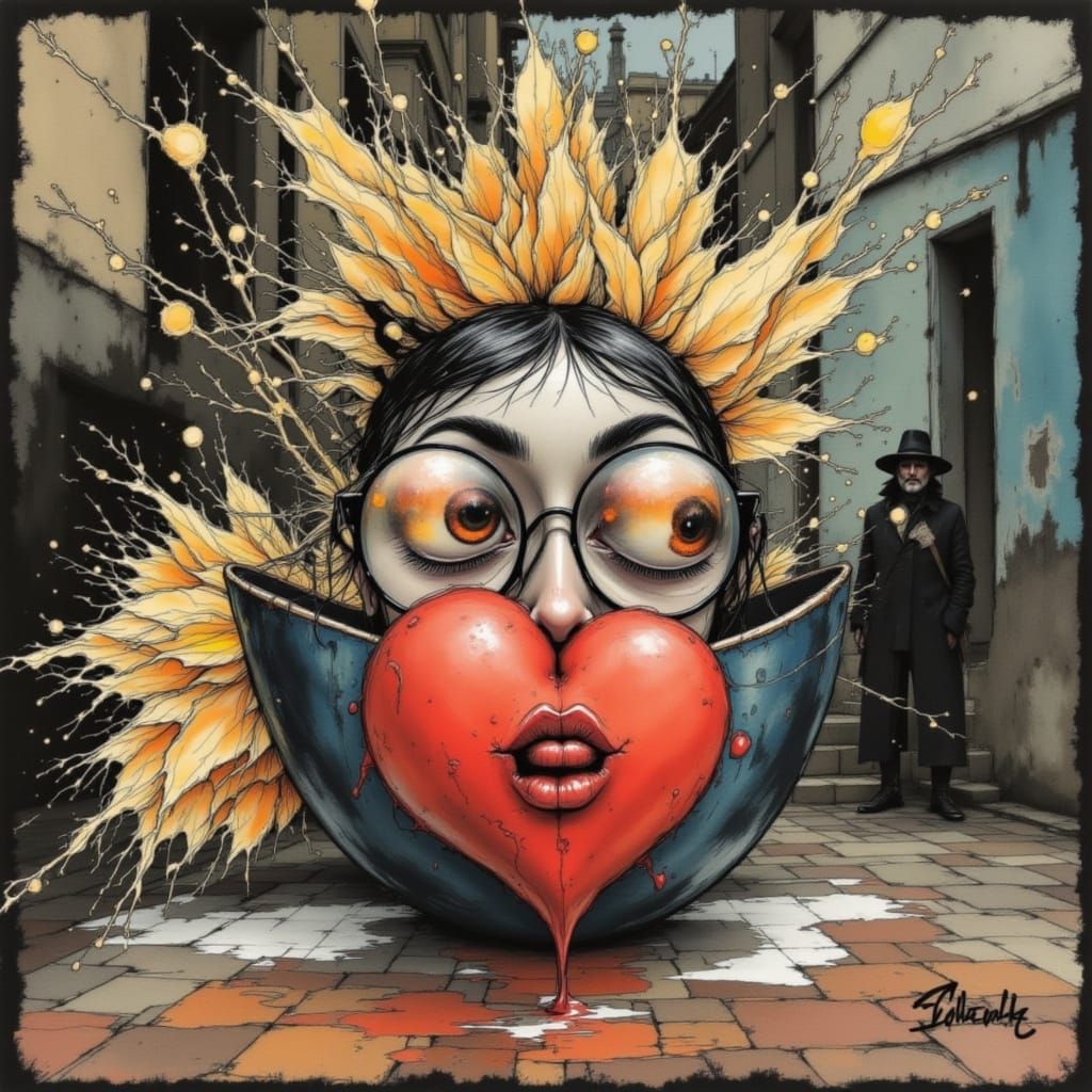 Surreal Masked Woman with Sunflower Roots