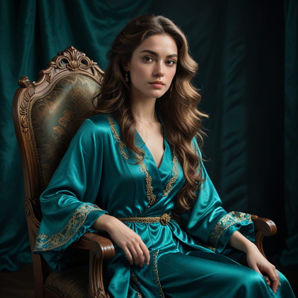 Elegant Portrait of a Woman in Teal Robe