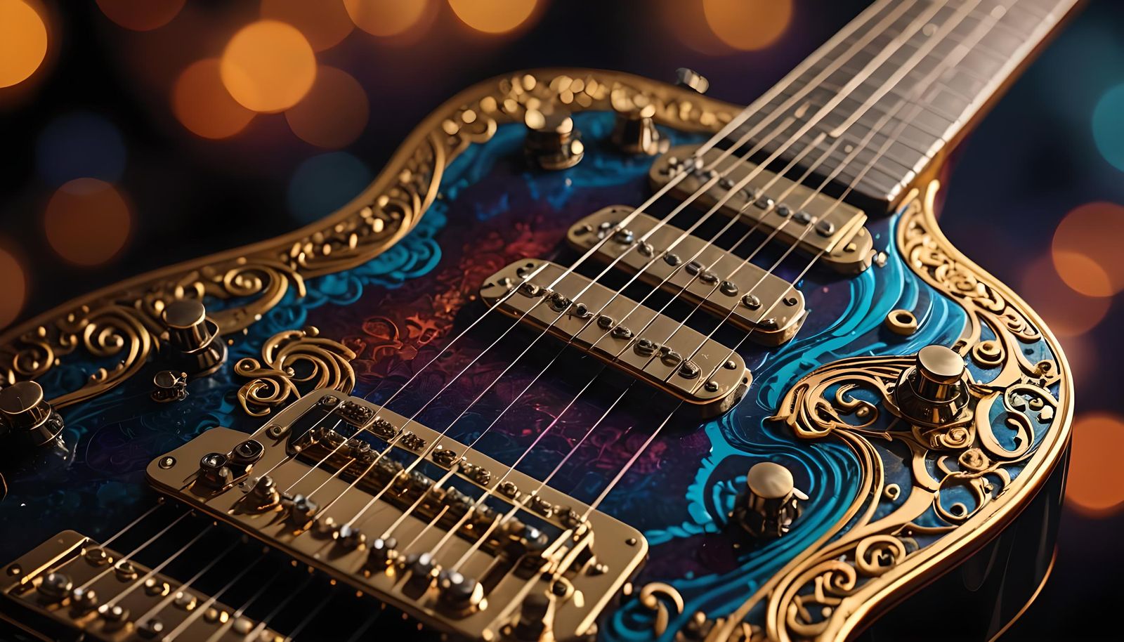 Electric Guitar Neck Close-Up in Detailed Digital Art