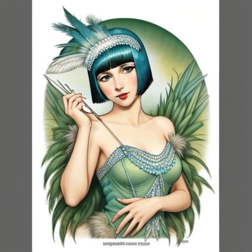 Feathered Flapper in Art Nouveau Style