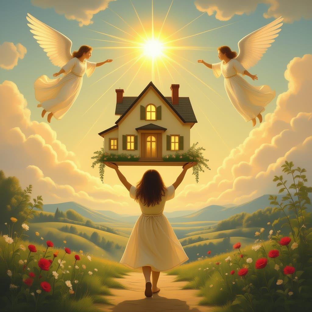 Renaissance Allegory: Girl Carries Glowing House of Dreams