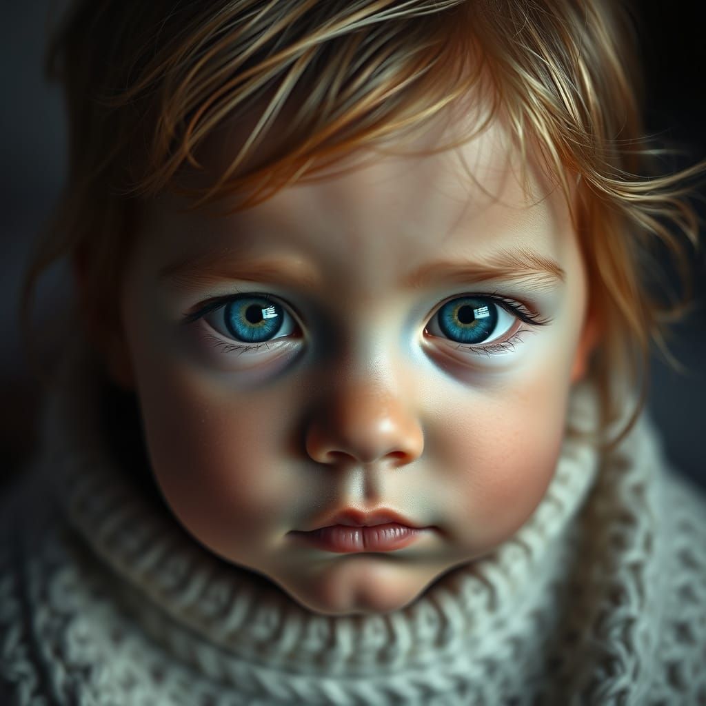 Hyperrealistic Portrait of a Young Child with Piercing Blue ...