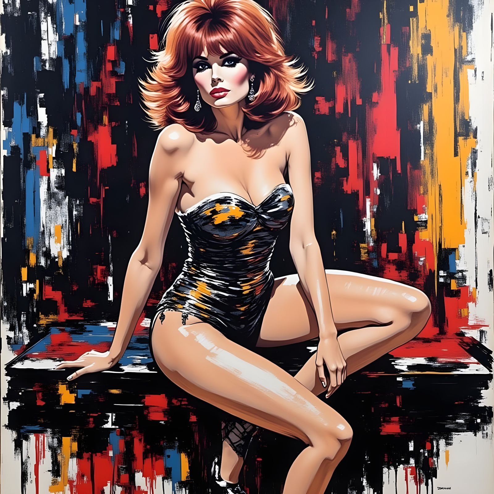 Brutalist Acrylic Painting of Raquel Welch, 1968