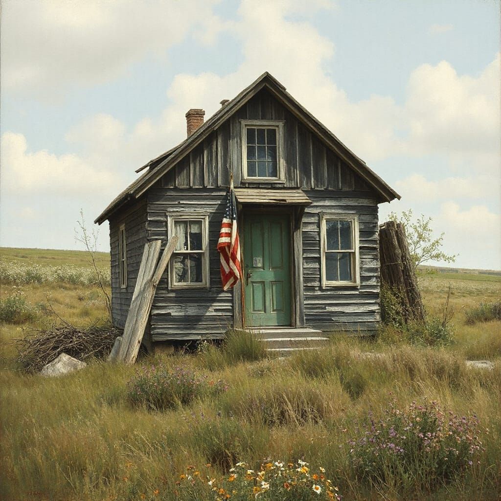 Rustic House in Field, Wyeth, Potter, and Corot Style