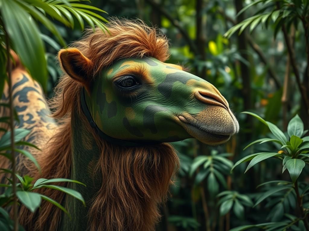 Camouflaged Camel Blends Into Rainforest Jungle, Hyperrealis...