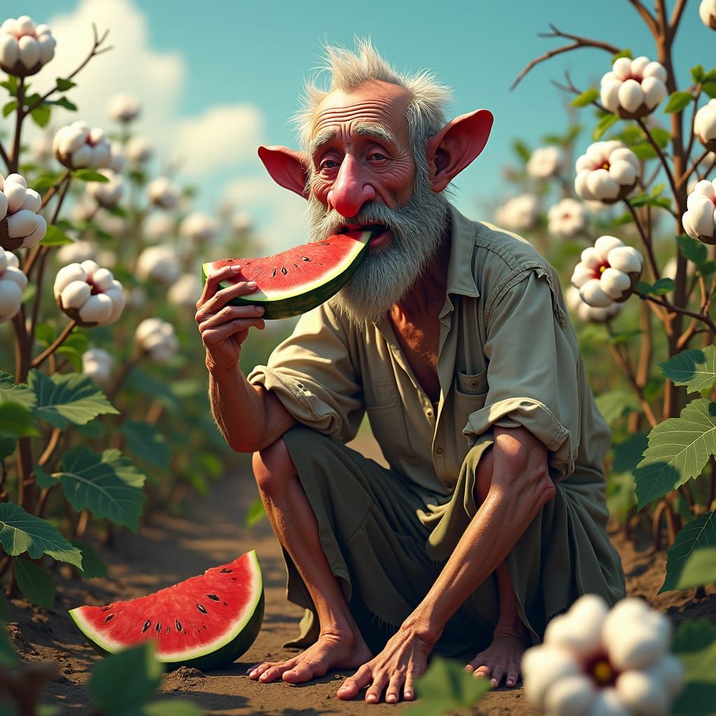 Cotton Field Feast: A Matte-Painted Digital Scene