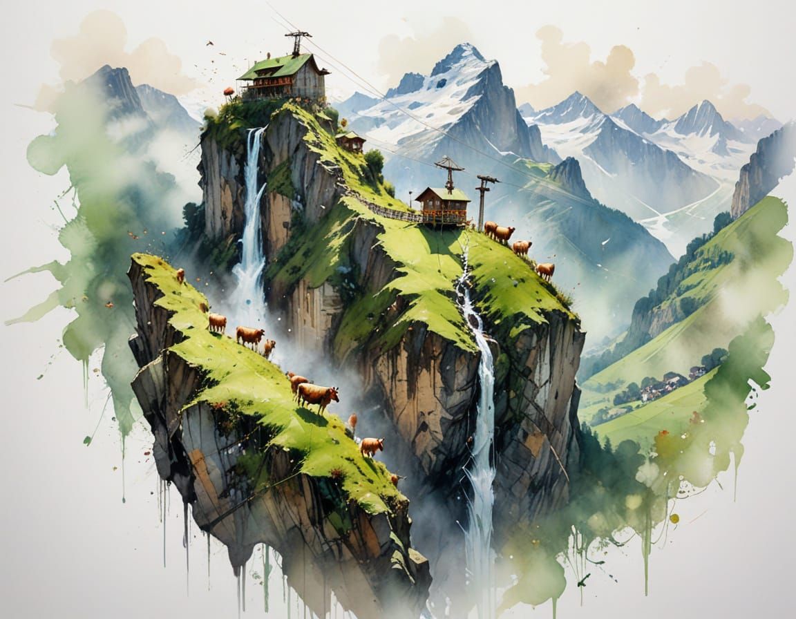 Stunning Swiss Alps Watercolour Art