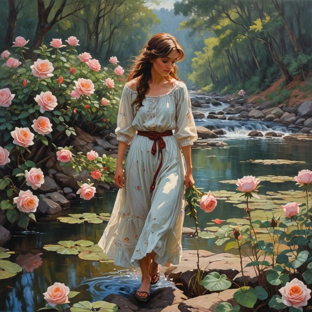 Romantic River of Love, Oil Painting