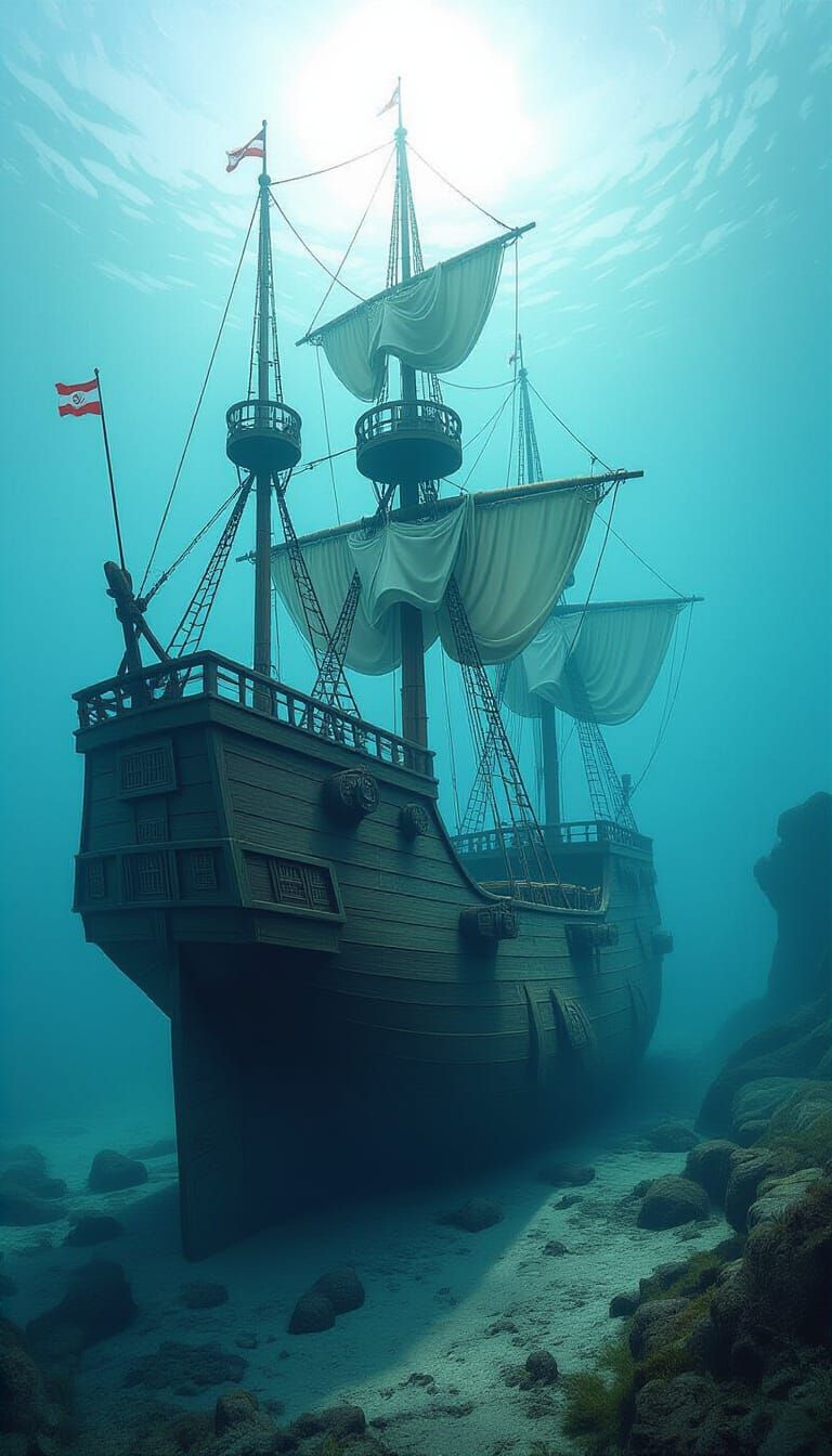 Chaotic Underwater World with Jagged Stone