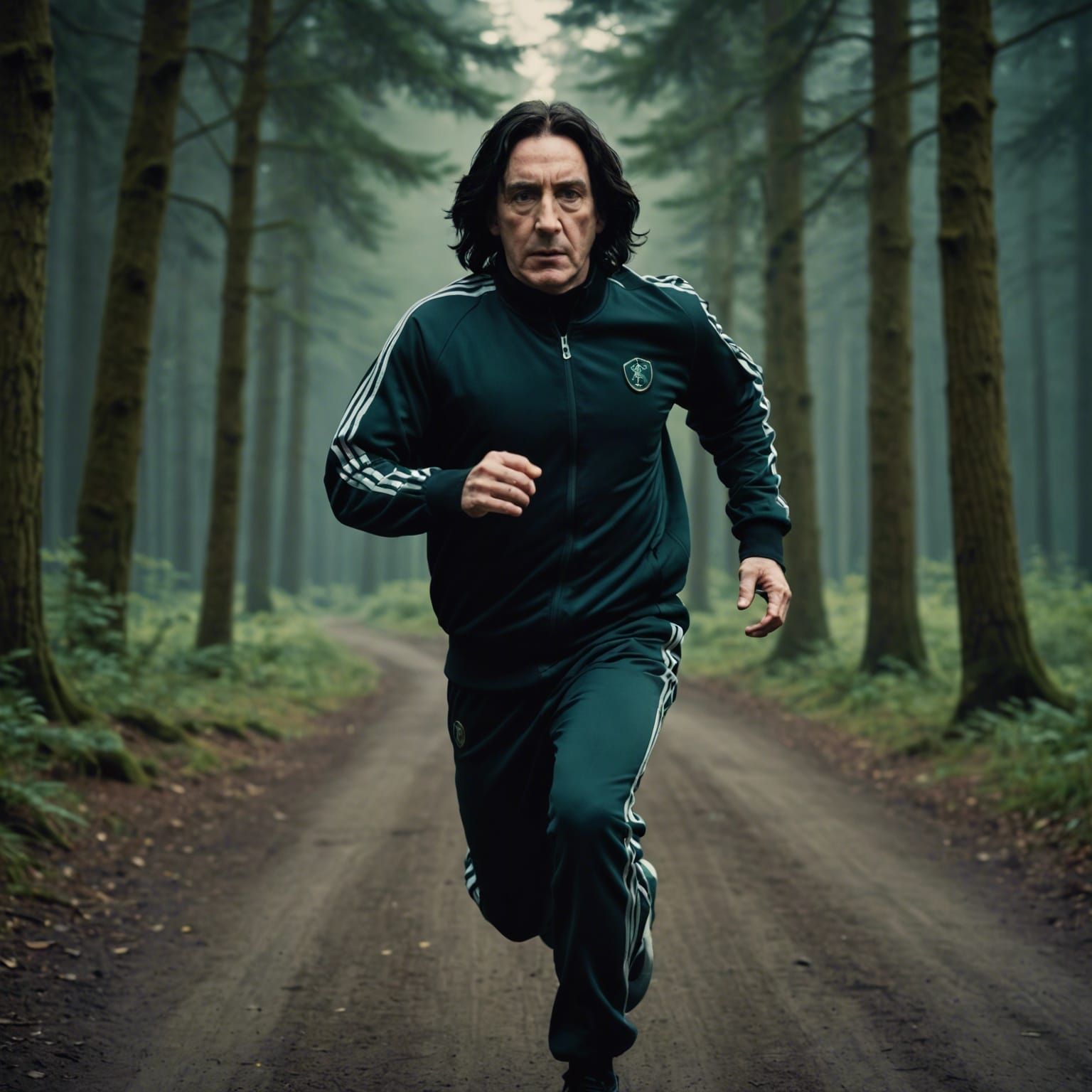 Cinematic Severus Snape Running in Tracksuit