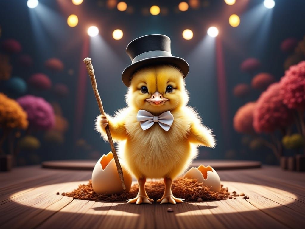 Dancing Duckling Hatching with Top Hat and Cane