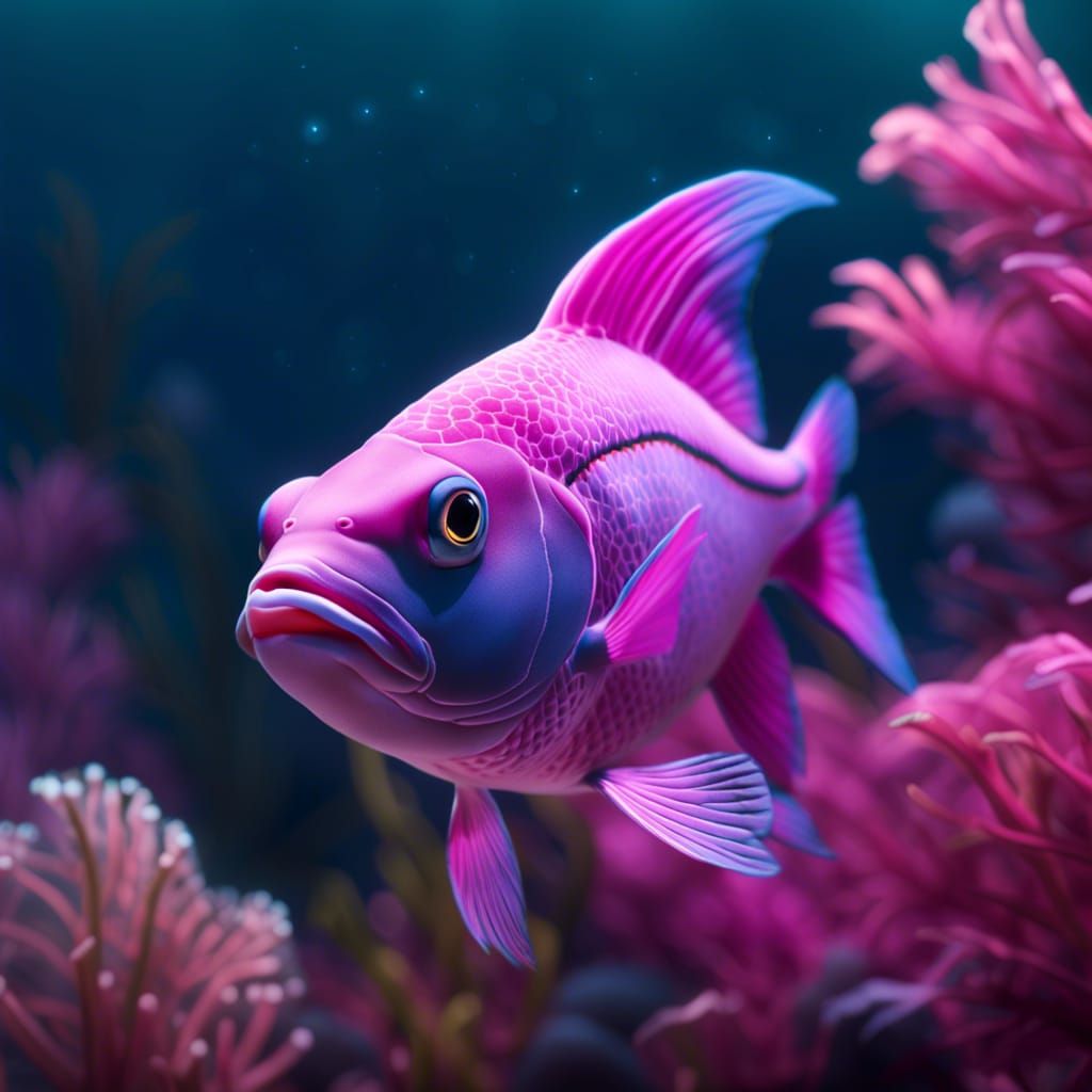Neon Shimmer Fish in Pink Fog