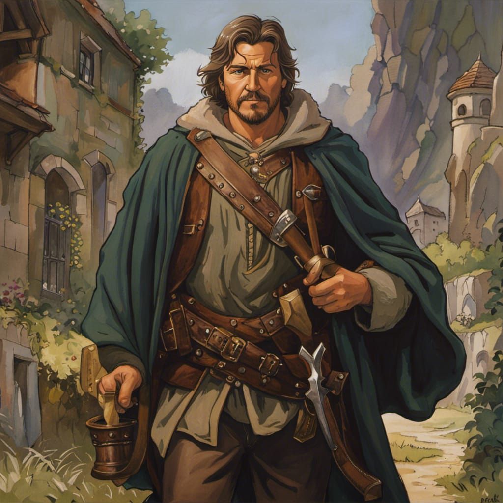 Chubby Merchant in Medieval Watercolor Style