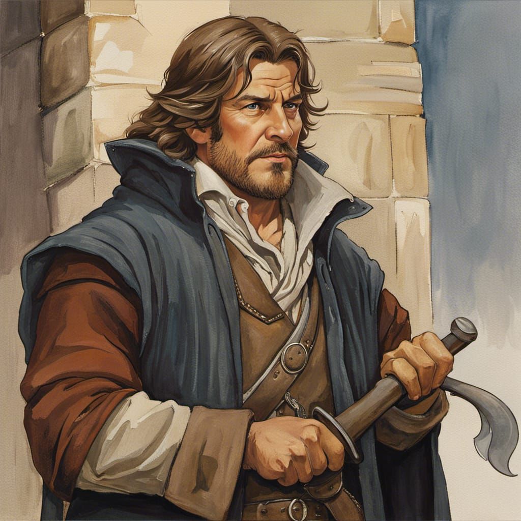 Fantasy Merchant Portrait in Ghibli Watercolor Style