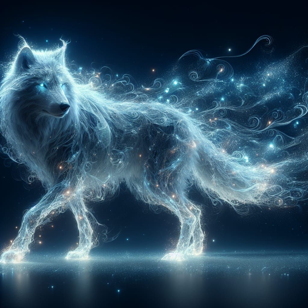 Radiant Translucent Wolf in Ethereal Fantasy