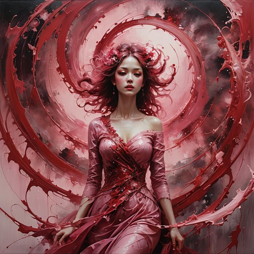 Intricate Red and Pink Galaxy Forming