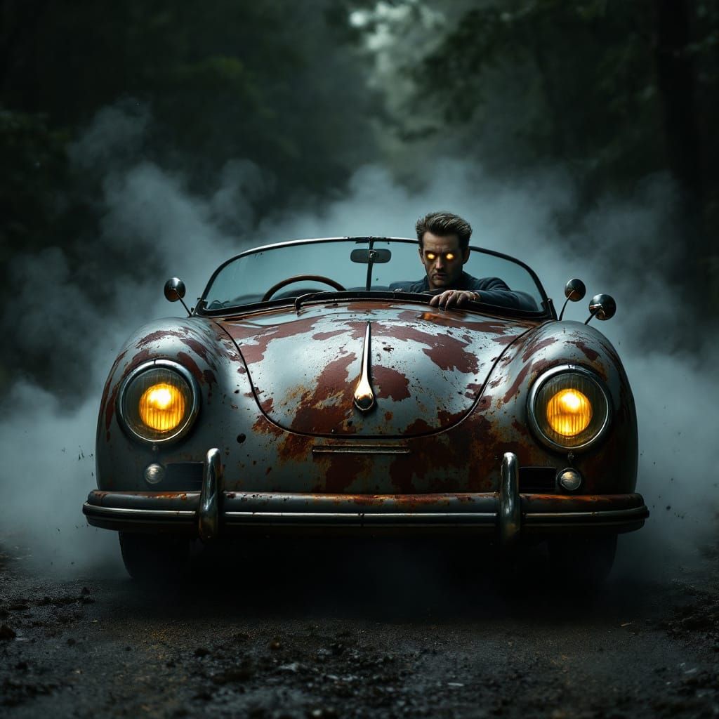 James Dean Drives Cursed Porsche in Digital Art Style