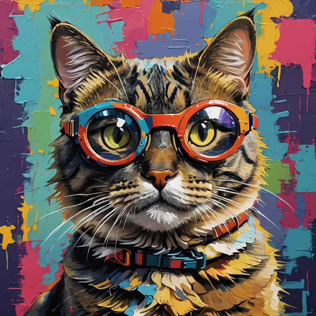 Pop Art Cat Portrait with Goggles
