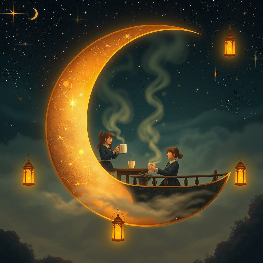 Cosmic Coffeehouse on a Moon with Constellation Baristas