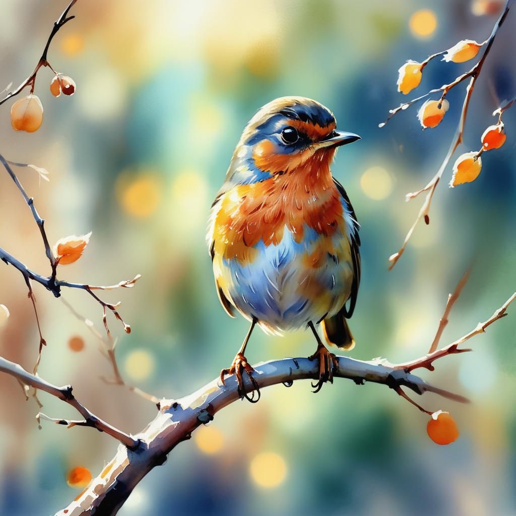 Whimsical Watercolor Robin on a Finger