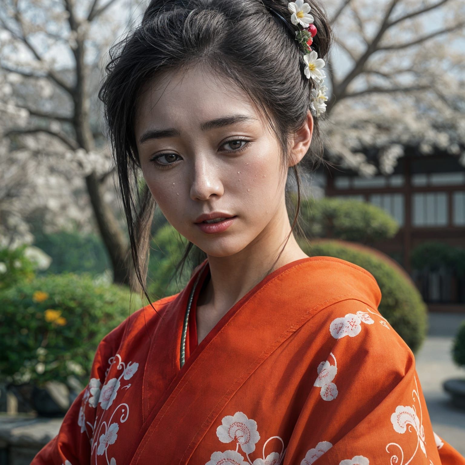 A Tearful Japanese Beauty in Hyper Realistic 8K