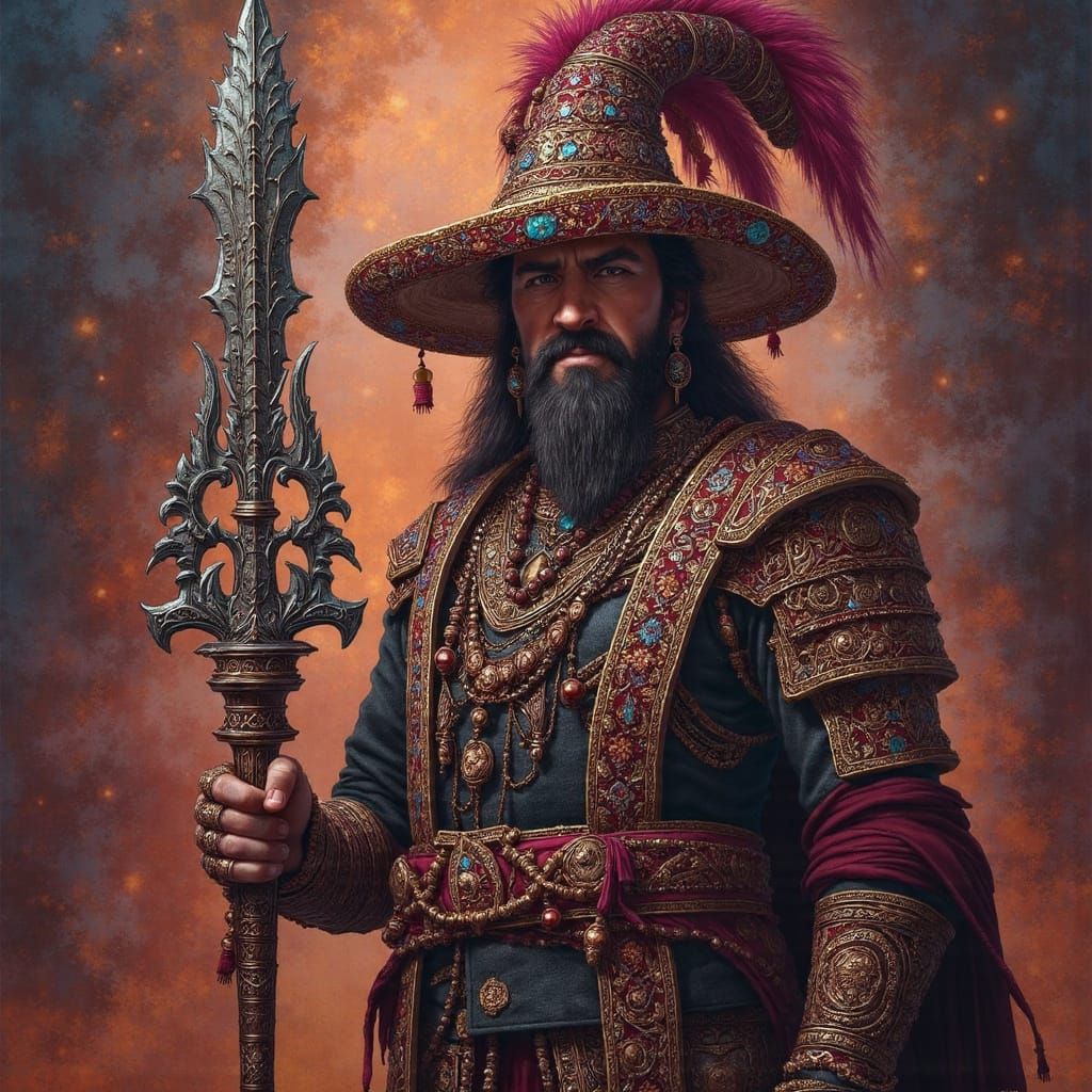 Cyberpunk Warrior King in Chiaroscuro Oil Painting