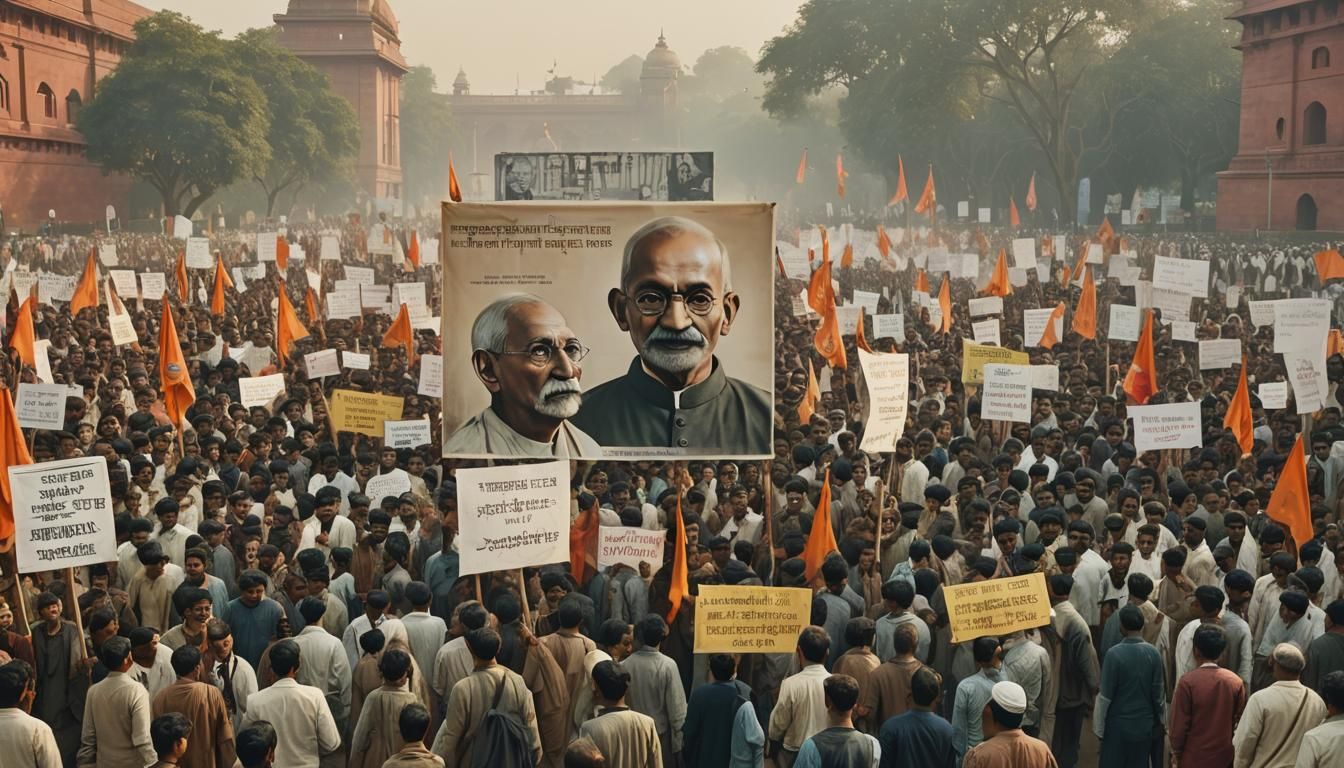 Modern Protest in New Delhi with Gandhi Image