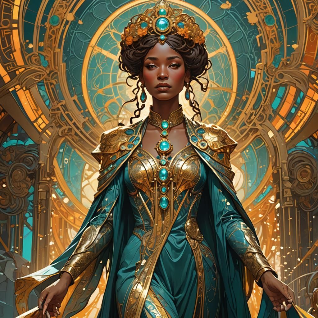 Art Nouveau Empress on Runway with Gold Accents