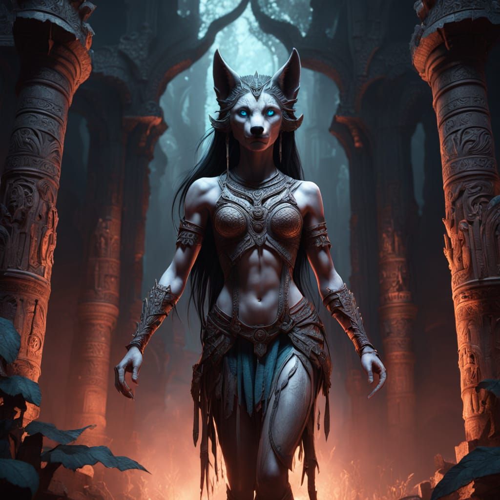 Anthro Wolf Explorer in Misty Jungle Temple