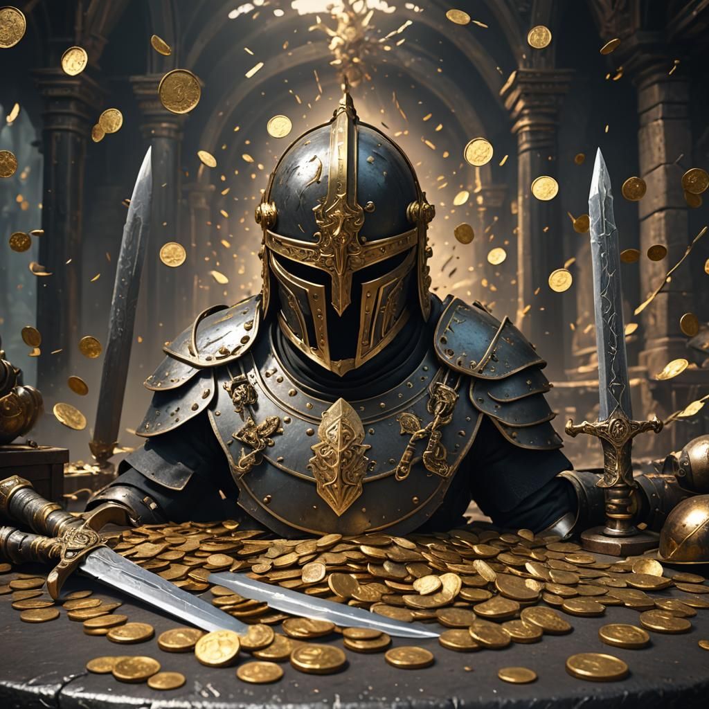 Iron Armor and Gold Coins in Detailed Matte Painting