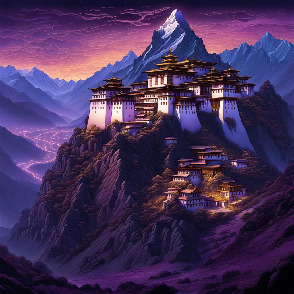 Night Monastery in Himalayas: Neurographic Fantasy