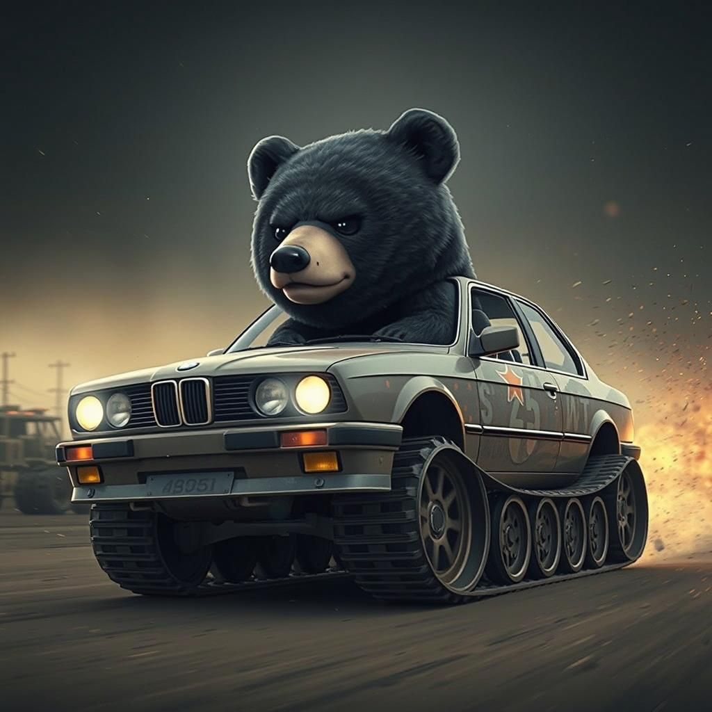 Chibi Black Bear Races in Mad Max BMW Tank
