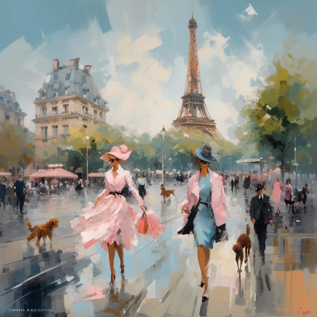 Parisian Fashionista with Poodle near Eiffel Tower