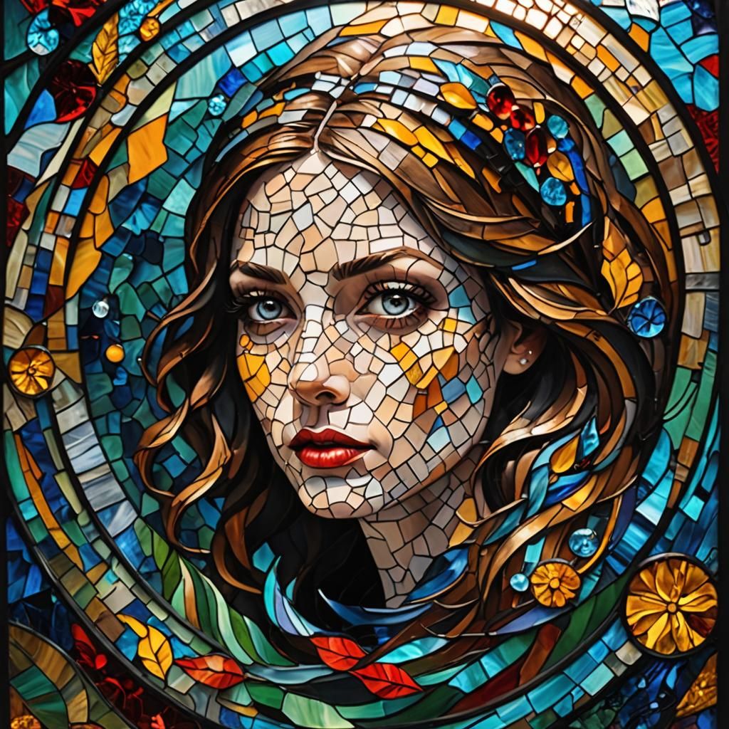 Surreal Impasto Stained Glass Mosaic Oil Painting