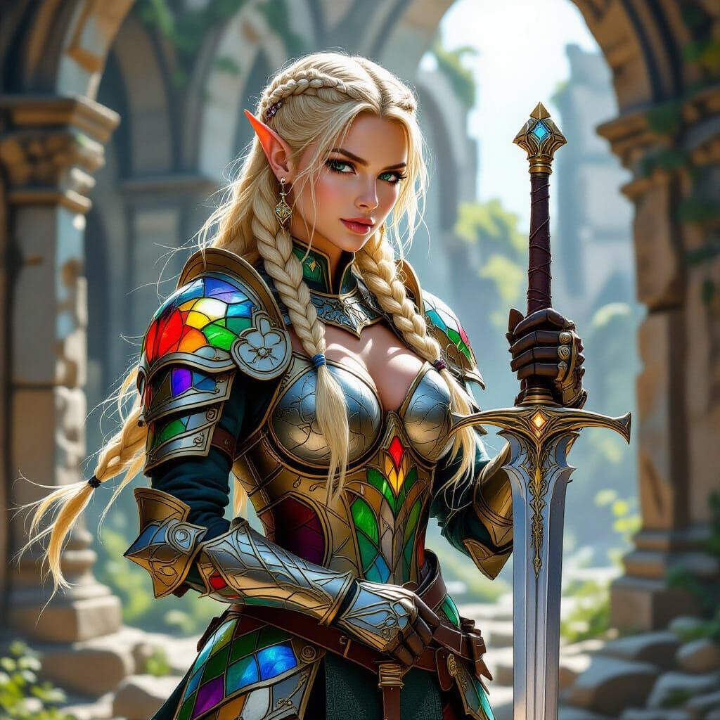 Elf Warrior in Stained Glass Armor
