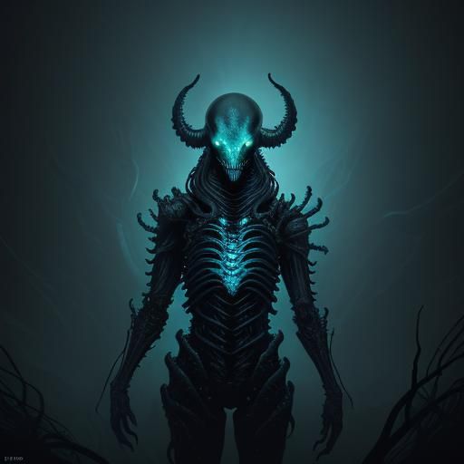 Biomechanical Alien Queen with Bioluminescent Tentacles