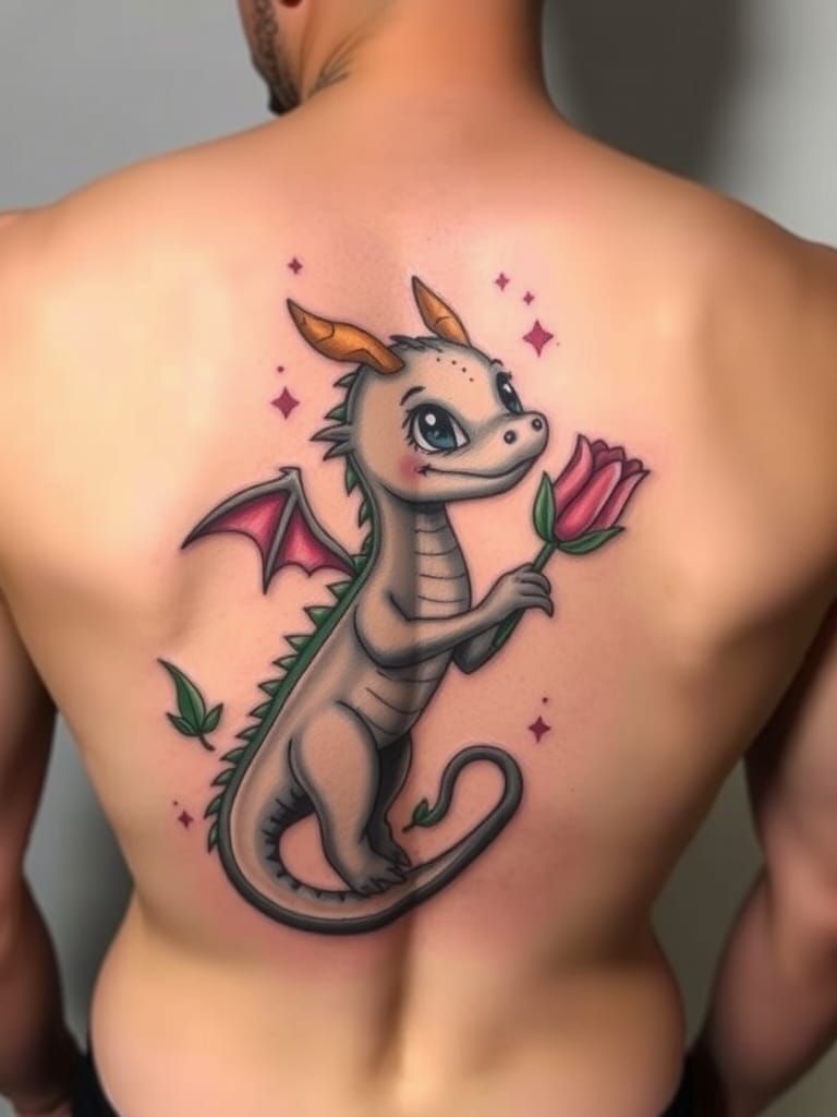 Dragon and Tulip Tattoo Art Silhouette
