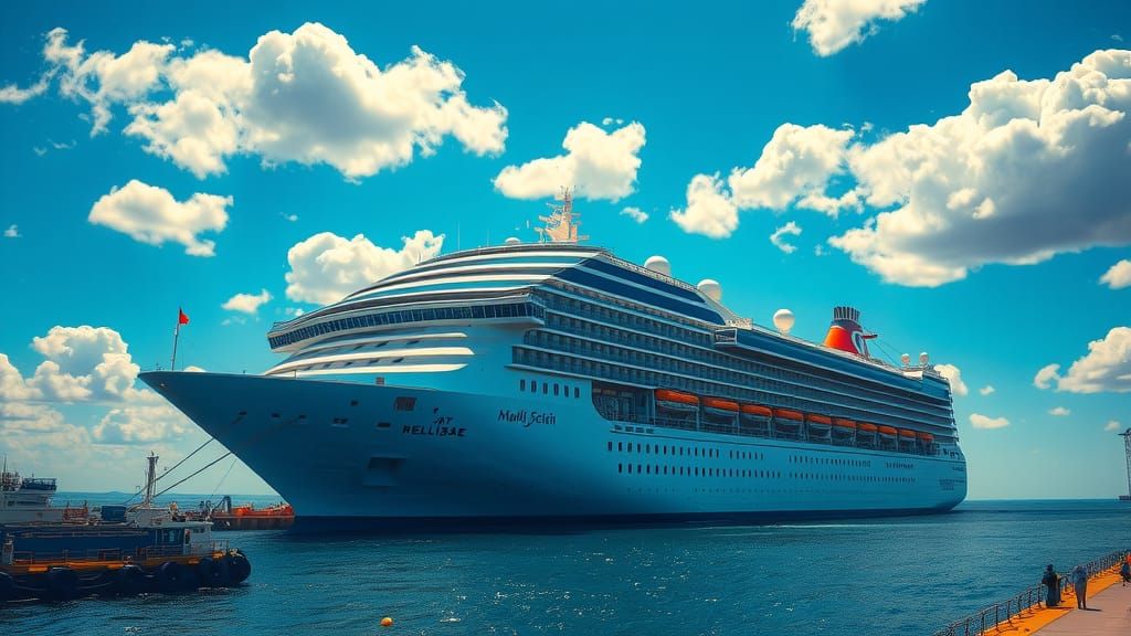 Cruise Ship Departure in Pointillist Style