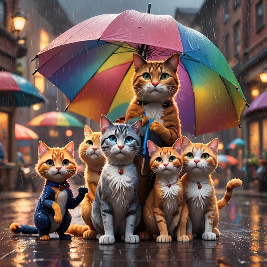 Cat Family in Rain: Disney Pixar Concept Art