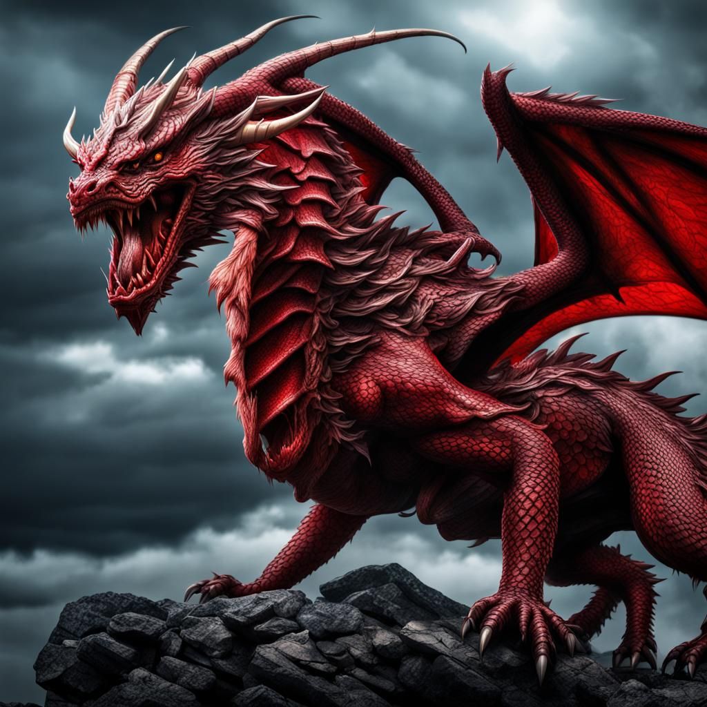 Hyperrealistic Red Lightning Dragon in HDR