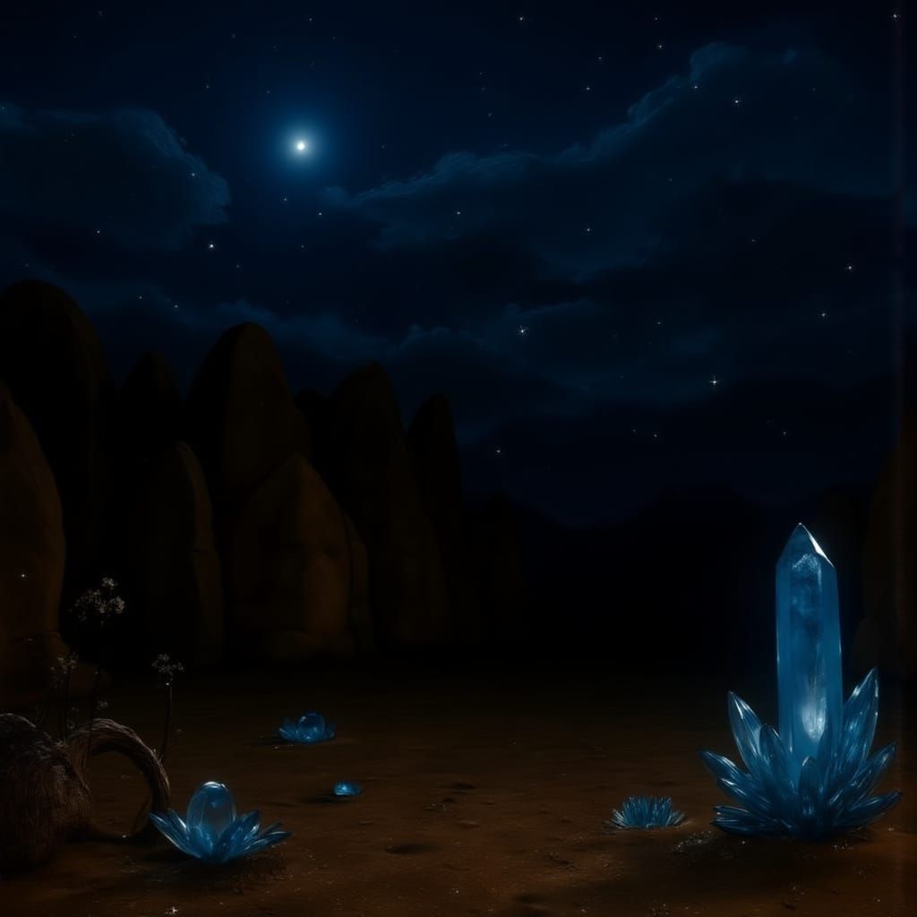 Magical Crystal with Vines and Rocky Outcrops