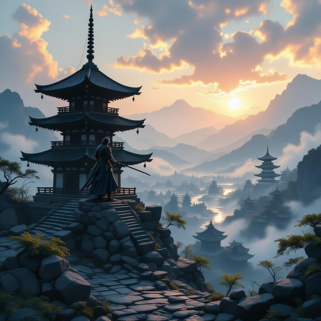 Samurai Ready to Strike in Feudal Japan