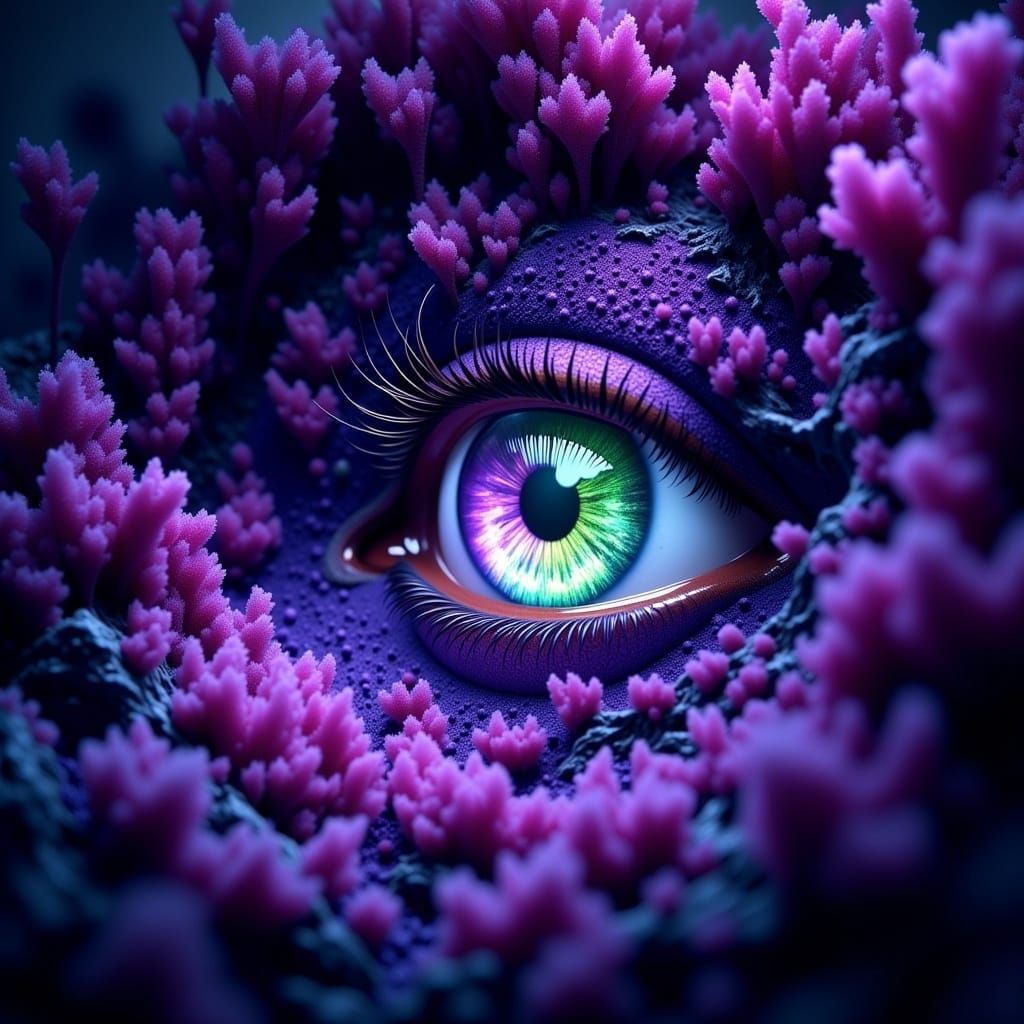 Psychedelic Eye Surrounded by Swirling Vegetation