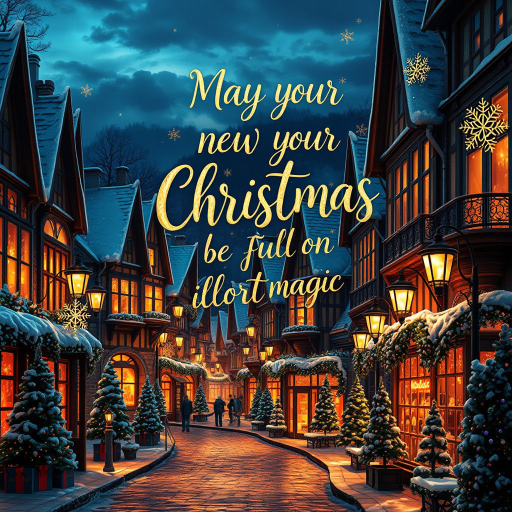 Christmas Village Street Card in Cyberpunk Style