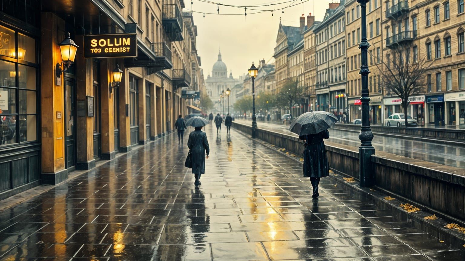 Cinematic Urban Rain Scene with Glistening Reflections