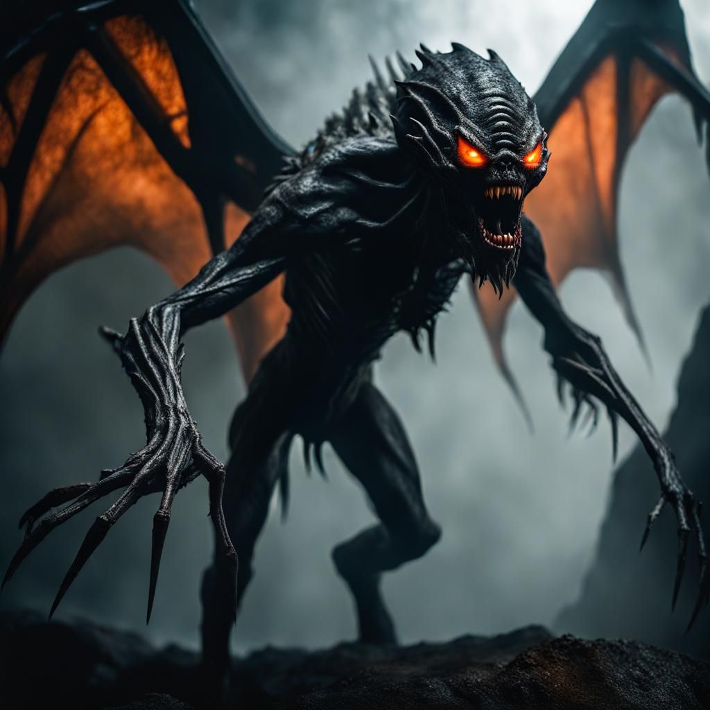 Terrifying Alien Creature Emerging from Dark Cave