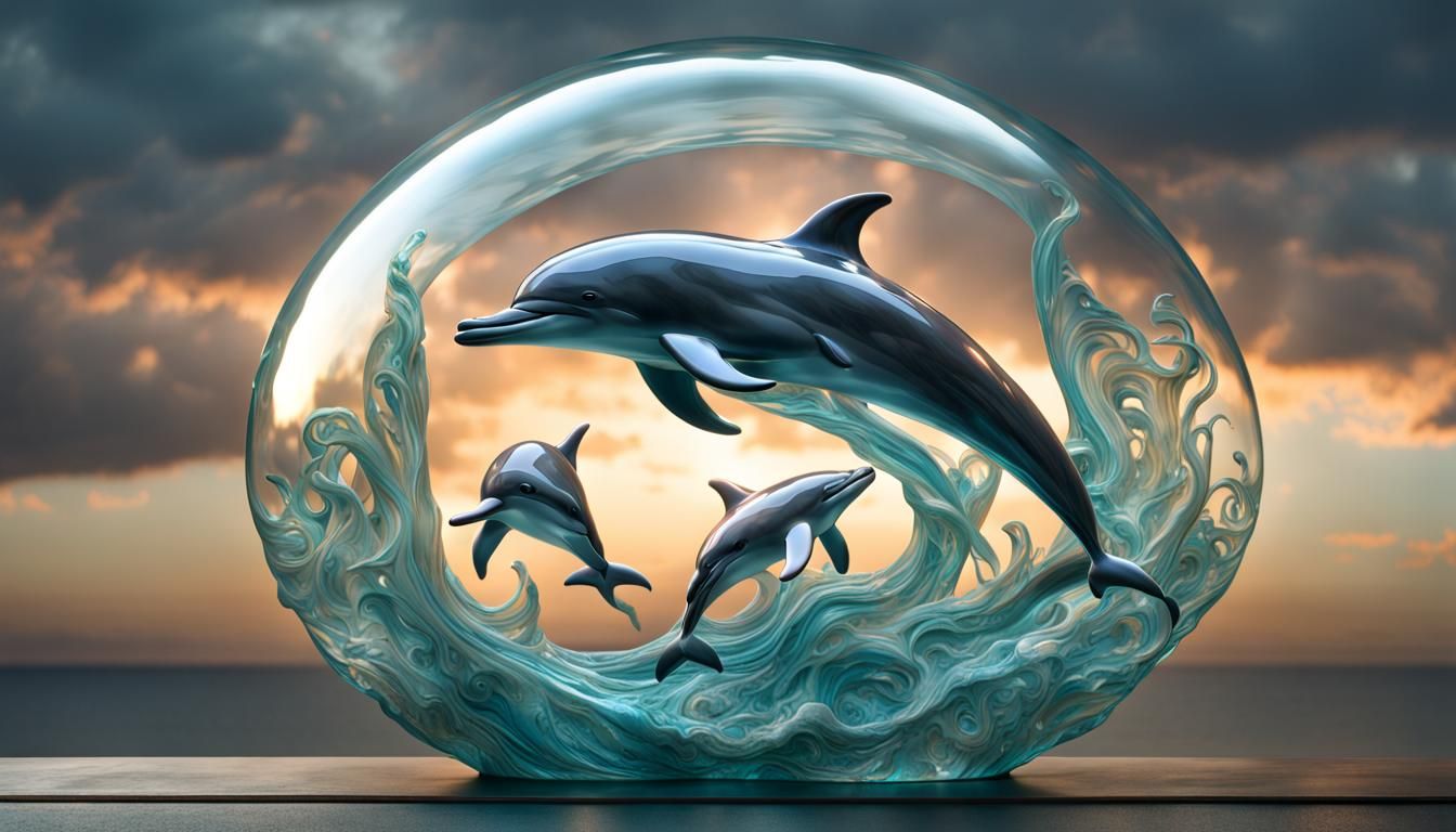 Glass Dolphin Sculpture: Digital Matte Painting
